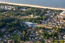 Aerial view of Observation tower at the Ostseetherme in the district Ahlbeck U in Heringsdorf in the state Mecklenburg-Western Pomerania, Germany