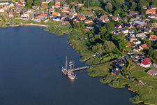 Two-masted ship at the pier Neppermin in the district Neppermin in Benz in the state Mecklenburg-Western Pomerania, Germany