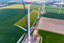Construction site of a wind turbine at the Oberseifersdorf wind farm of Alterric Deutschland GmbH and Energiequelle GmbH in the district Eckartsberg in Mittelherwigsdorf in the state Saxony, Germany