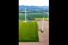 Aerial photograpy of Construction site of a wind turbine at the Oberseifersdorf wind farm of Alterric Deutschland GmbH and Energiequelle GmbH in the district Eckartsberg in Mittelherwigsdorf in the state Saxony, Germany