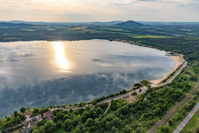 Aerial photograpy of North-east beach promenade of Lake Berzdorf with beach bar Görlitz in the district Deutsch Ossig in Görlitz in the state Saxony, Germany