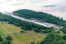 Aerial view of Marina Hagenwerder on Lake Berzdorf in the district Hagenwerder in Görlitz in the state Saxony, Germany