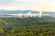 Opencast brown coal mine "PGE Górnictwo i Energetyka Konwencjonalna Oddział Kopalnia Węgla Brunatnego Turów" and Turów power plant from the north in Bogatynia in the state Lower Silesia, Poland