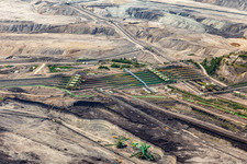 Aerial view of Conveyor belts in the opencast brown coal mine "PGE Górnictwo i Energetyka Konwencjonalna Oddział Kopalnia Węgla Brunatnego Turów in Opolno-Zdrój in the state Lower Silesia, Poland