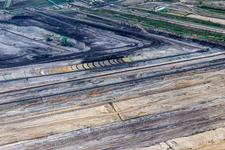 Aerial view of Opencast brown coal mine "PGE Górnictwo i Energetyka Konwencjonalna Oddział Kopalnia Węgla Brunatnego Turów in Opolno-Zdrój in the state Lower Silesia, Poland