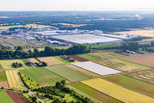 Mercedes Benz Logistics Center in the Interpark industrial area from the southwest in Offenbach an der Queich in the state Rhineland-Palatinate, Germany