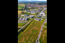 Aerial view of Development of the northern extension of the Speyer Valley commercial area in Rülzheim in the state Rhineland-Palatinate, Germany