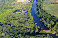 Oblique view of Pumping station Sondernheim on the Michelsbach in the district Sondernheim in Germersheim in the state Rhineland-Palatinate, Germany