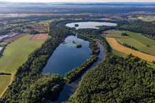 Aerial view of Rhine lowland canal between Streitköpfle Lake and the Mittelgrund quarry lake in the district Leopoldshafen in Eggenstein-Leopoldshafen in the state Baden-Wuerttemberg, Germany