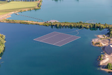 Floating solar park on a quarry lake in Leimersheim in the state Rhineland-Palatinate, Germany