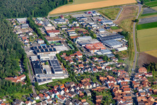 Aerial view of Im Gereut commercial area in Hatzenbühl in the state Rhineland-Palatinate, Germany