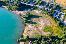 Sunbathing lawn at Epplesee in the district Silberstreifen in Rheinstetten in the state Baden-Wuerttemberg, Germany out of the air