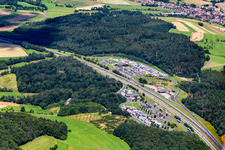 Tank & Rast service station Rhön West and East with truck parking on the A7 in Schondra in the state Bavaria, Germany