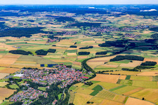 Aerial view of From the southwest in the district Steinbach in Burghaun in the state Hesse, Germany