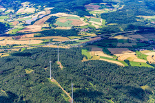Wind farm in front of the large shield bridge in Kirchheim in the state Hesse, Germany
