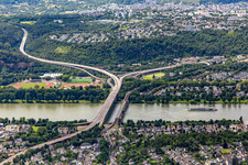 Bridge of the B327 and Horchheim railway bridge over the Rhine in the district Oberwerth in Koblenz in the state Rhineland-Palatinate, Germany
