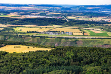 Koblenz/Winningen airfield over the vineyards of the Moselle from the south in Winningen in the state Rhineland-Palatinate, Germany