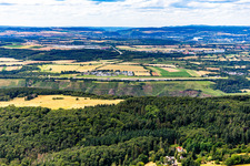 Aerial view of Koblenz/Winningen airfield over the vineyards of the Moselle from the south in Winningen in the state Rhineland-Palatinate, Germany