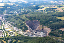 Aerial view of Quarry of Nahe-Hunsrück Baustoffe GmbH & Co. KG in Hochstetten-Dhaun in the state Rhineland-Palatinate, Germany