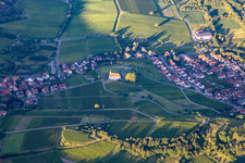 Aerial view of St. Dionysius Chapel in the evening light in the district Gleiszellen in Gleiszellen-Gleishorbach in the state Rhineland-Palatinate, Germany