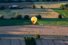 Aerial view of Landing of two hot air balloons "Pfalzgas in Winden in the state Rhineland-Palatinate, Germany