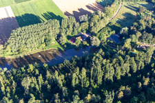 Aerial view of Fish ponds on the Quodbach in Insheim in the state Rhineland-Palatinate, Germany