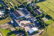Aerial view of Chic market hall in Zeiskam in the state Rhineland-Palatinate, Germany
