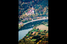 Aerial view of Castle of Zwingenberg above the Neckar in Zwingenberg in the state Baden-Wurttemberg, Germany