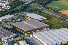 Aerial view of Alnatura distribution center in Lorsch in the state Hesse, Germany
