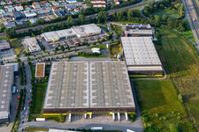 Oblique view of Alnatura distribution center in Lorsch in the state Hesse, Germany