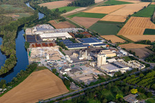 Industrial area at Lampertheimer Altrhein with Knauf Gips KG and Riva Stahl GmbH plant Lampertheim in Lampertheim in the state Hesse, Germany