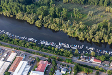 Boat docks of the industrial area jetty community GbR on the Lampertheim Altrhein in Lampertheim in the state Hesse, Germany