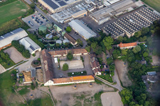Aerial photograpy of Intersnack Deutschland SE Petersau plant and Carlo von Opel riding facility in the district Mörsch in Frankenthal in the state Rhineland-Palatinate, Germany
