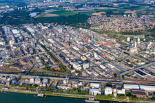 Aerial photograpy of Chemical plant on the banks of the Rhine in the district BASF in Ludwigshafen am Rhein in the state Rhineland-Palatinate, Germany