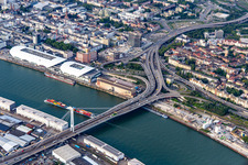 Kurt Schumacher Bridge over the Rhine and Rhein-Galerie in the district Hemshof in Ludwigshafen am Rhein in the state Rhineland-Palatinate, Germany