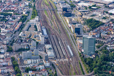 Mannheim Central Station and Victoria Tower in the district Schwetzingerstadt in Mannheim in the state Baden-Wuerttemberg, Germany