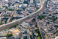 Aerial view of Elevated road B37 and railway line from the southwest under demolition/reconstruction in the district Süd in Ludwigshafen am Rhein in the state Rhineland-Palatinate, Germany