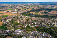 From the east in the district Gartenstadt in Ludwigshafen am Rhein in the state Rhineland-Palatinate, Germany