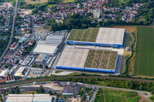 Aerial view of Construction of a huge logistics center on Ketzerweg in Schifferstadt in the state Rhineland-Palatinate, Germany