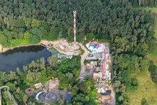 Aerial view of Roller coaster Sky Scream in Holiday Park Germany in Haßloch in the state Rhineland-Palatinate, Germany