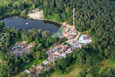 Aerial photograpy of Roller coaster Sky Scream in Holiday Park Germany in Haßloch in the state Rhineland-Palatinate, Germany