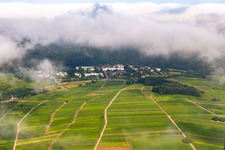 Aerial view of Dense clouds over the Palatinate Hospital for Psychiatry and Neurology in Klingenmünster in the state Rhineland-Palatinate, Germany