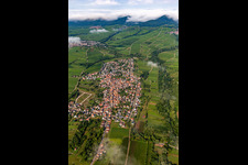 Aerial view of Village from the east in the morning under clouds in the district Arzheim in Landau in der Pfalz in the state Rhineland-Palatinate, Germany