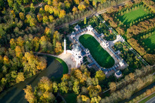 Oblique view of Mosque / Moorish temple in the castle garden Schwetzingen in Schwetzingen in the state Baden-Wuerttemberg, Germany