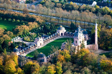 Mosque / Moorish temple in the castle garden Schwetzingen in Schwetzingen in the state Baden-Wuerttemberg, Germany out of the air