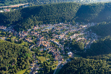 Place between mountains from the south in Hinterweidenthal in the state Rhineland-Palatinate, Germany
