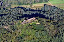 Oblique view of Lindelbrunn Castle Ruins in Vorderweidenthal in the state Rhineland-Palatinate, Germany