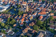 Market square and St. George's Church of the Protestant parish Kandel from the northwest in Kandel in the state Rhineland-Palatinate, Germany