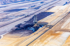 Aerial view of Hoisting crane in the Garzweiler open-cast lignite mine in the district Hochneukirch in Jüchen in the state North Rhine-Westphalia, Germany