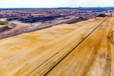View of the Garzweiler opencast lignite mine from the north in the district Borschemich in Erkelenz in the state North Rhine-Westphalia, Germany